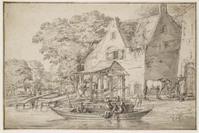 R+ 074
<br/>
Werkplaats van een hoefsmid aan een water
<br/>
<em>Gael, Barend (jaren'30-ca.1687)</em>